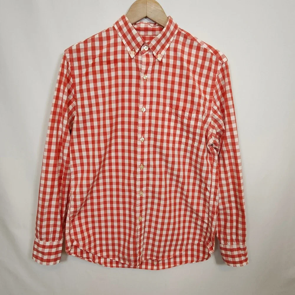 J.Crew Button-Down Shirt Men's Medium Red Checkered Long Sleeve